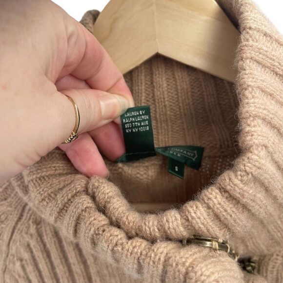 Lauren Ralph Lauren Women's Lambswool Sweater Mock Front Zip Tan Size Small - Picture 3 of 10